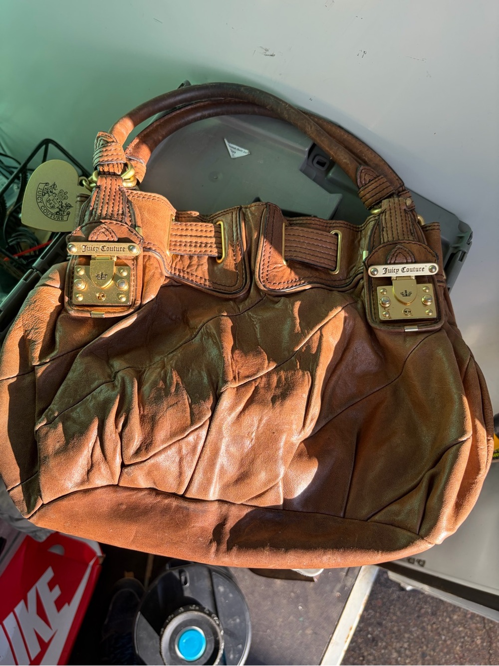 Juicy Couture Brown Leather Quilted Shoulder Bag with Gold Hardware